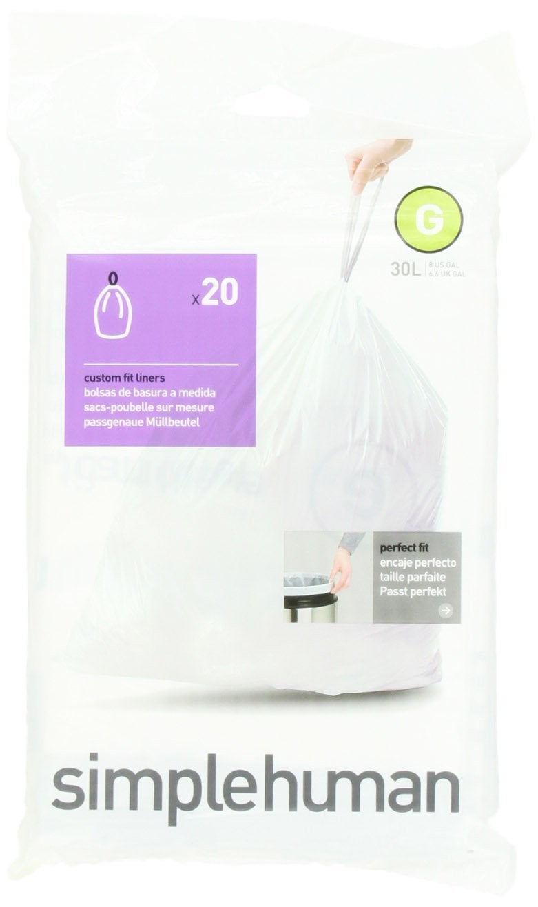 simplehuman Code G Custom Fit Drawstring Trash Bags in Dispenser Packs, 30 Liter / 8 Gallon, White â€“ 20 Liners - Image 1